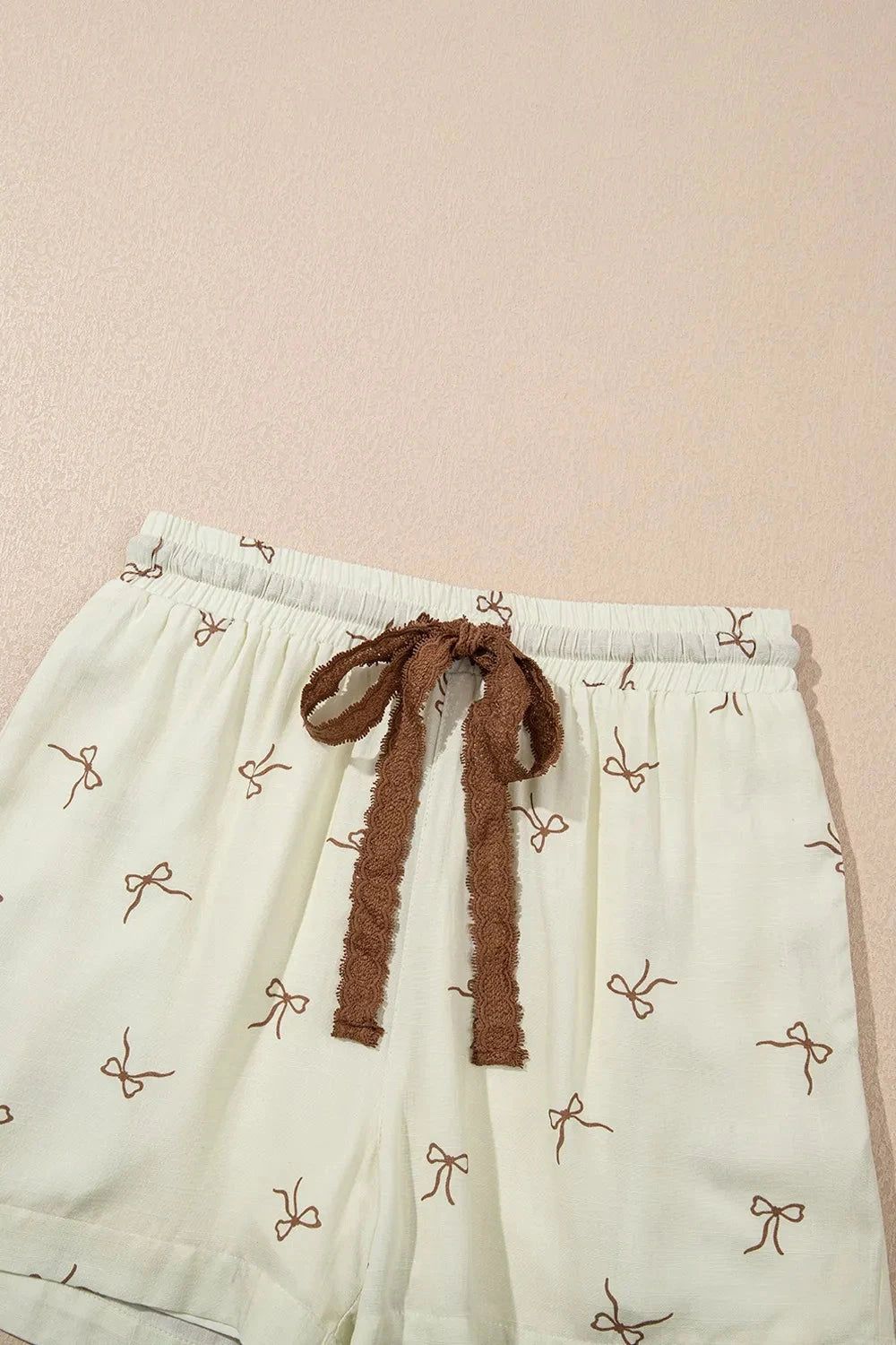 Bow Print Lace Drawstring Casual Shorts