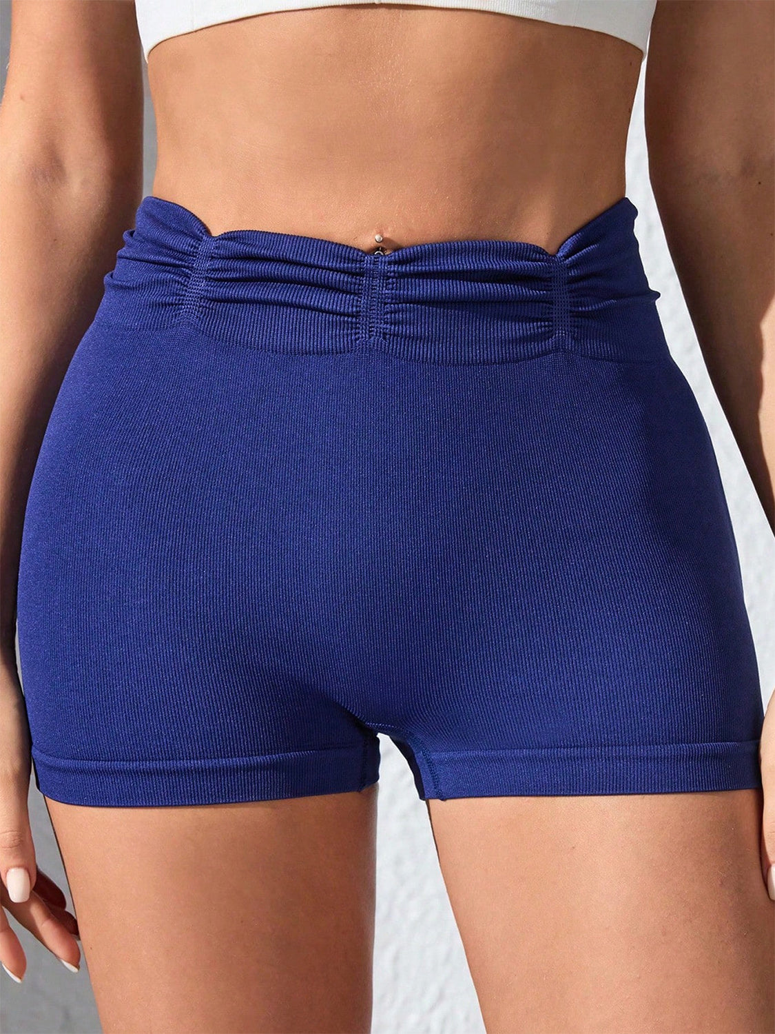 Ruched High Waist Active Shorts - Laazaar