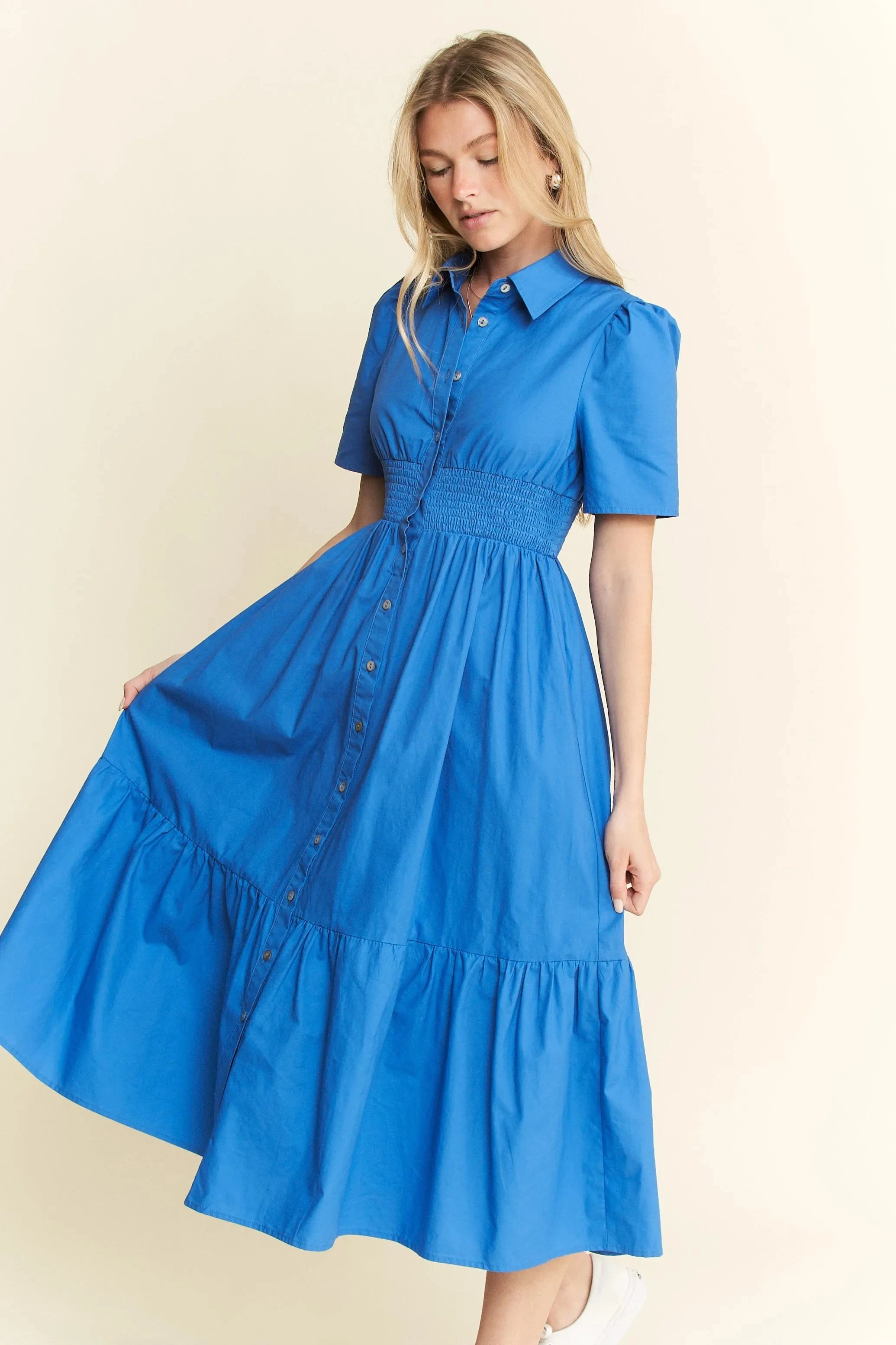 Jade By Jane Short Sleeve Button Down Midi Dress