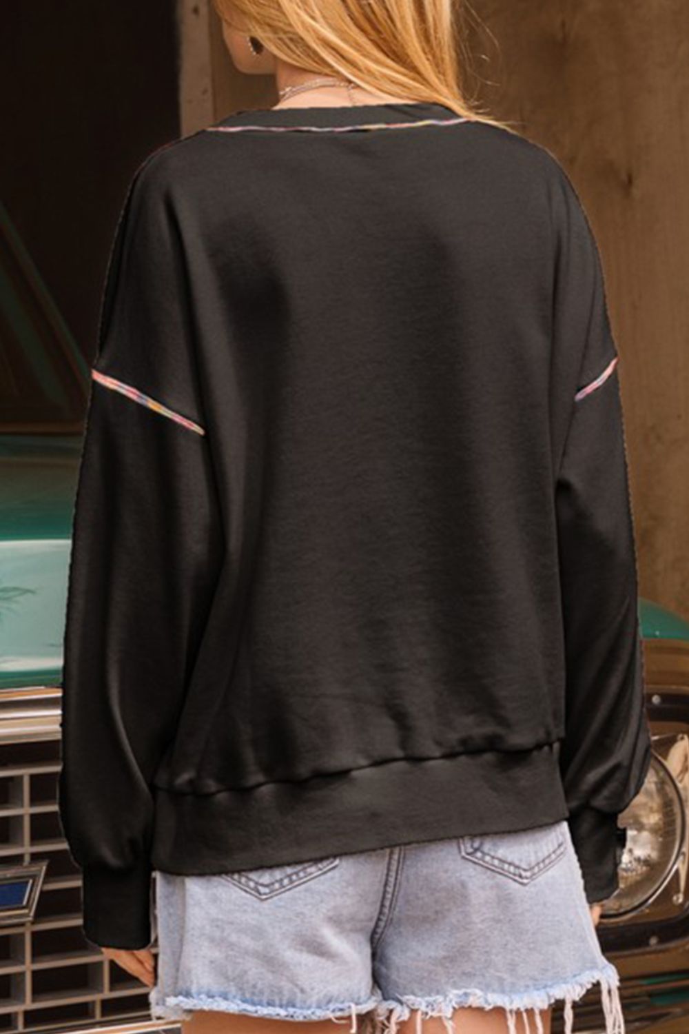 Sequin Pumpkin Round Neck Long Sleeve Sweatshirt - Laazaar