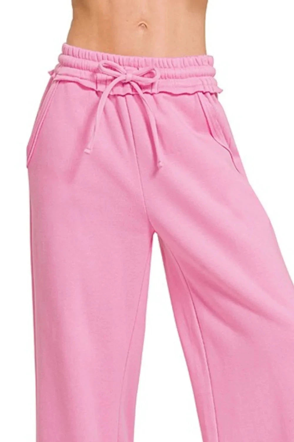 Zenana Fleece Exposed Seam Wide Leg Sweatpants