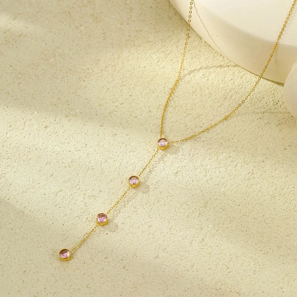 18K Gold-Plated Stainless Steel Zircon Y-Drop Necklace
