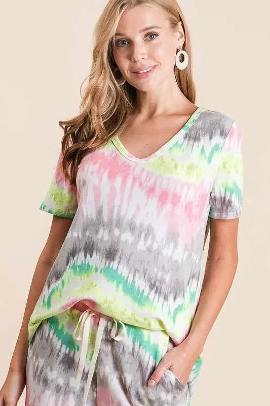 BiBi Tie Dye Print Shorts With Twill Tape Drawstring