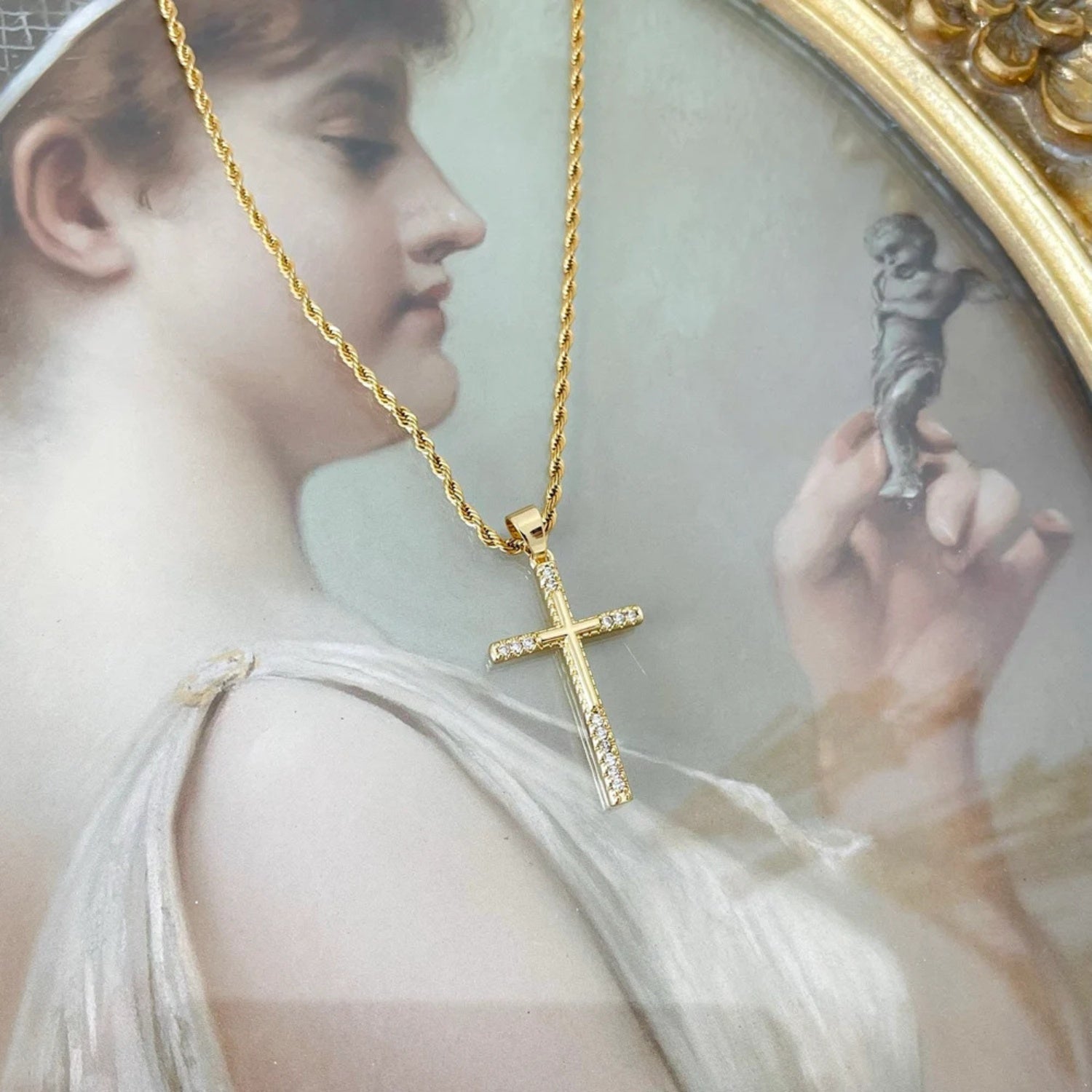 Stainless Steel Inlaid Zircon Cross Necklace - Laazaar