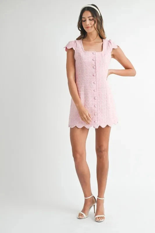 MABLE Tweed Scallop Hem Line Mini Dress