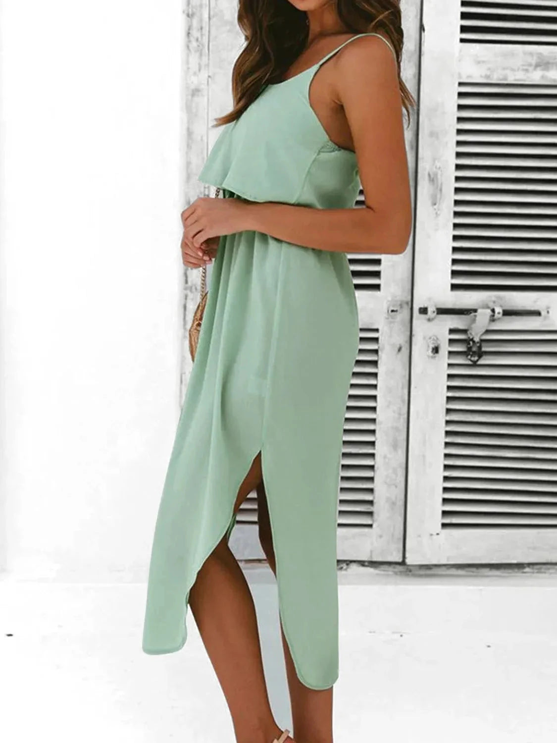 Tied Side Slit Midi Cami Dress