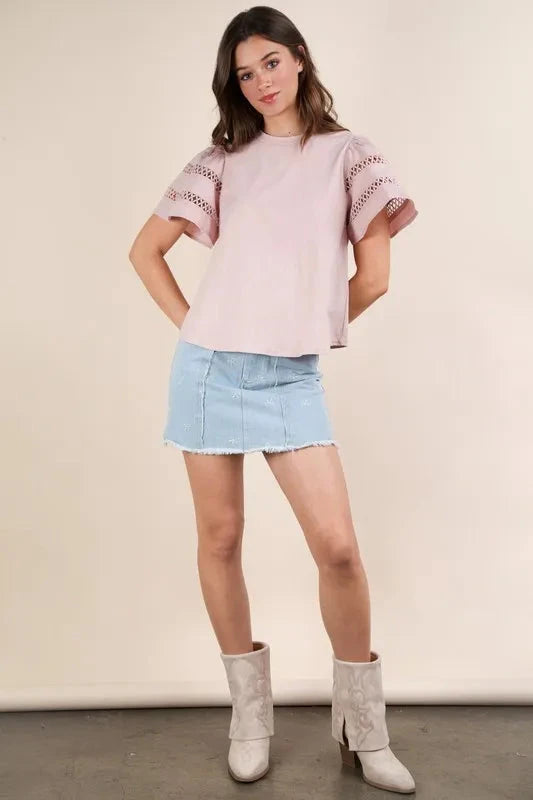 VERY J Lace Trim Sleeve Top