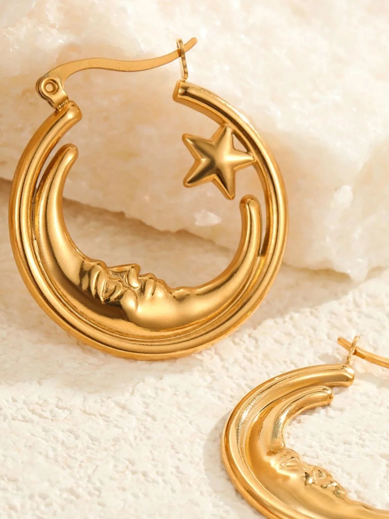 18K Gold-Plated Crescent Moon Star Hoop Earrings
