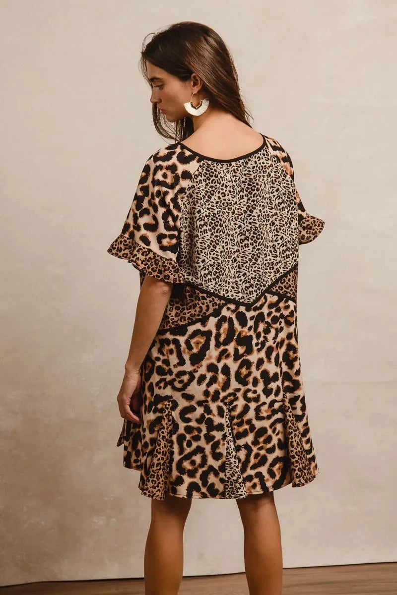 BiBi Leopard Prints Mix and Match Short Sleeves Dress