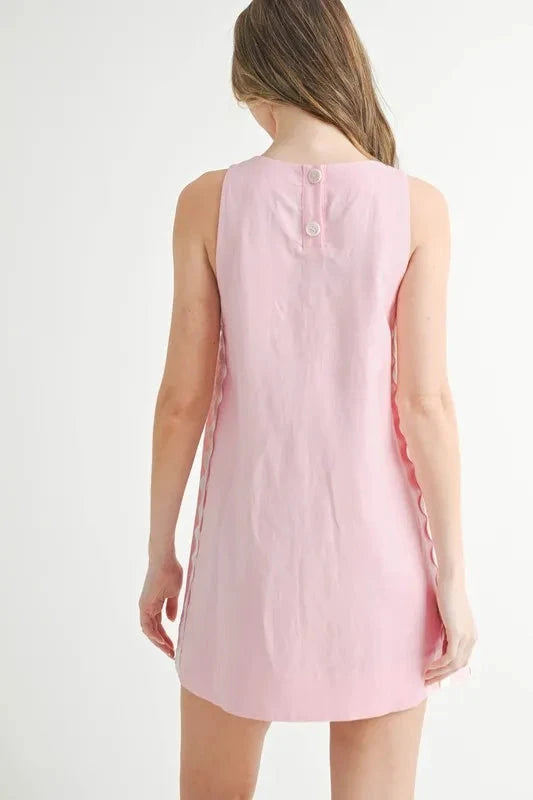 MABLE Linen Mix Side Ric Rac A-Line Mini Dress