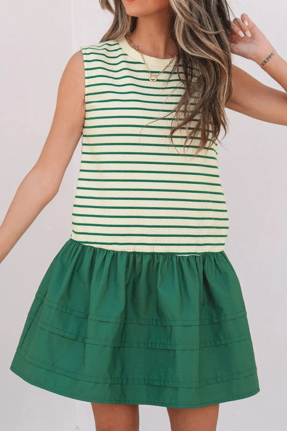 Stripe Woven Sleeveless Mini Dress
