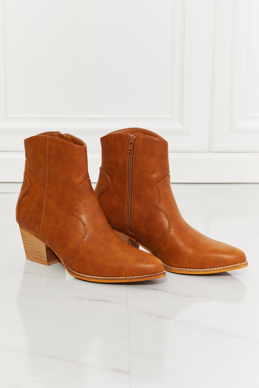MMShoes Watertower Town Faux Leather Western Ankle Boots in Ochre - Laazaar