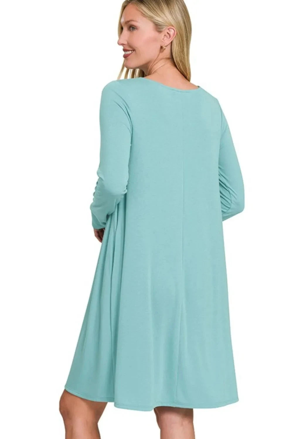 Zenana Long Sleeve Flare Dress With Pockets