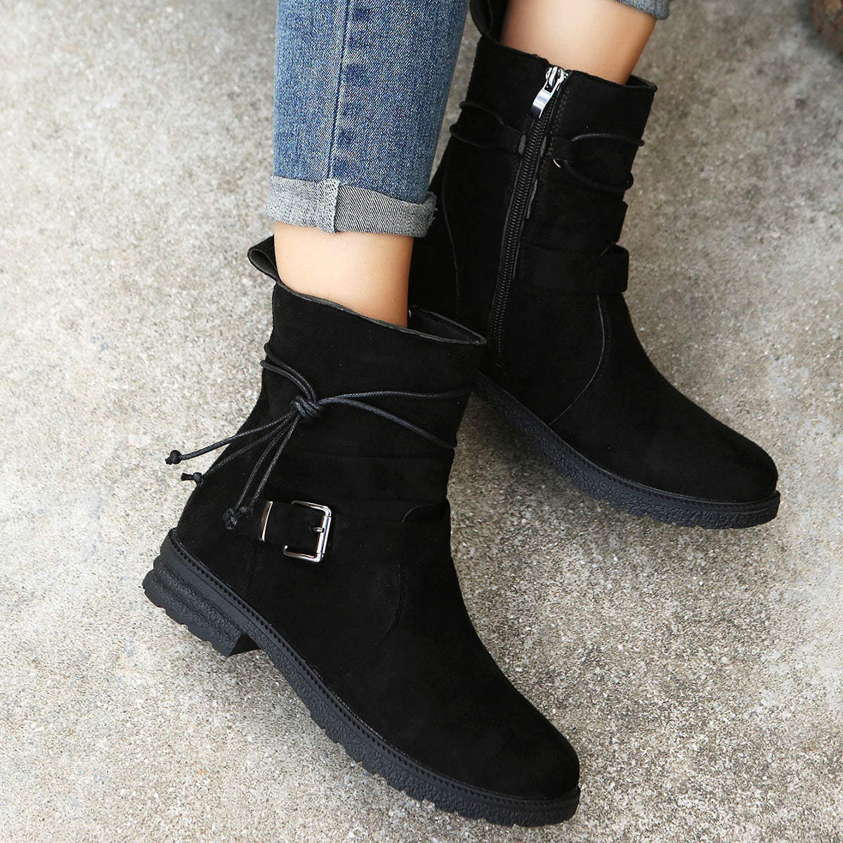 Suede Side Zip Round Toe Boots - Laazaar