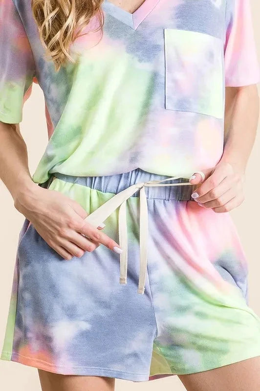 BiBi Tie Dye Casual Shorts with Twill Tape Drawstring