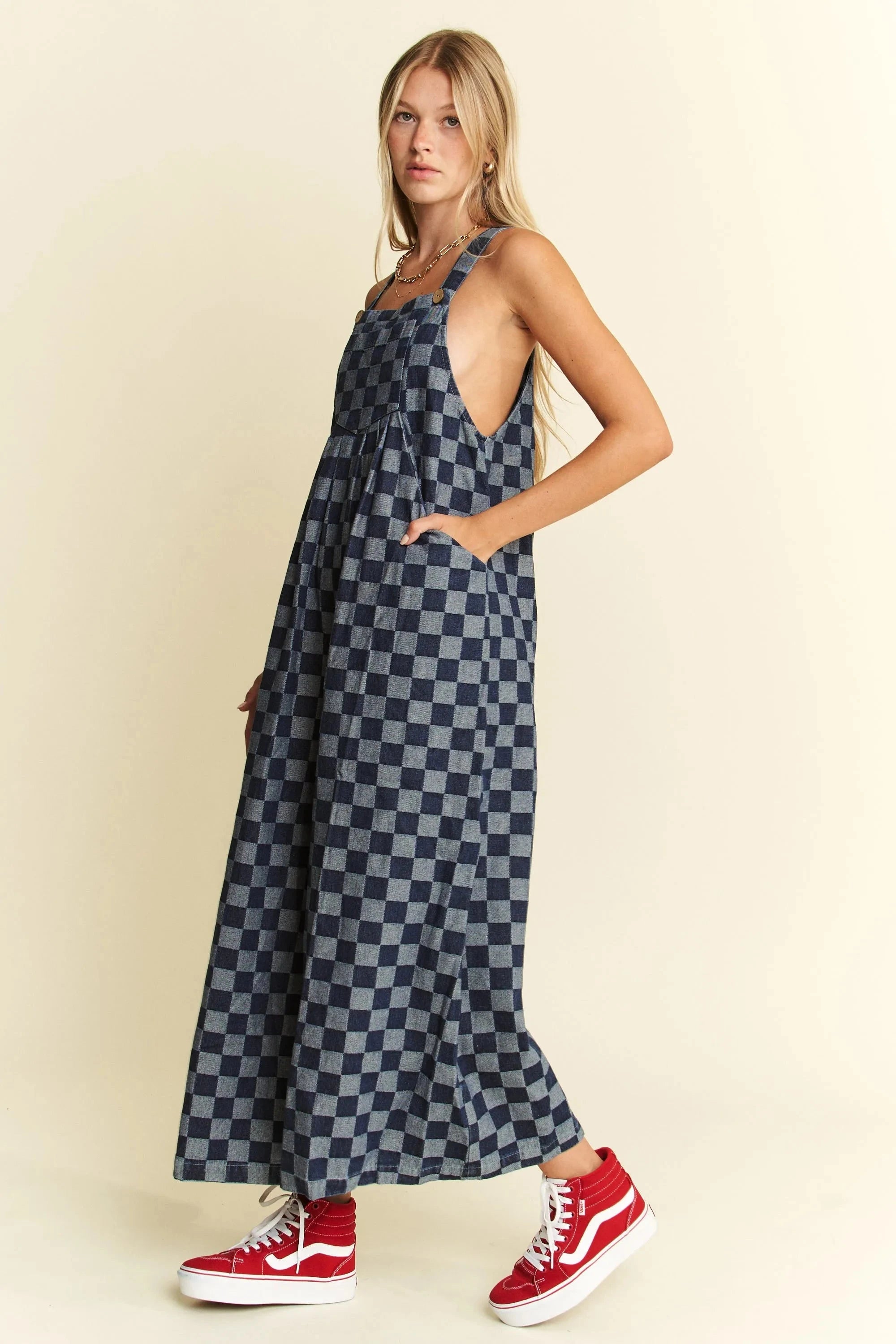 Jade By Jane Denim Checkered Jumpsuit