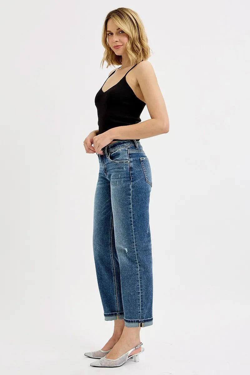 RISEN Full Size Low Rise Crop Boyfriend Jeans Plus Size