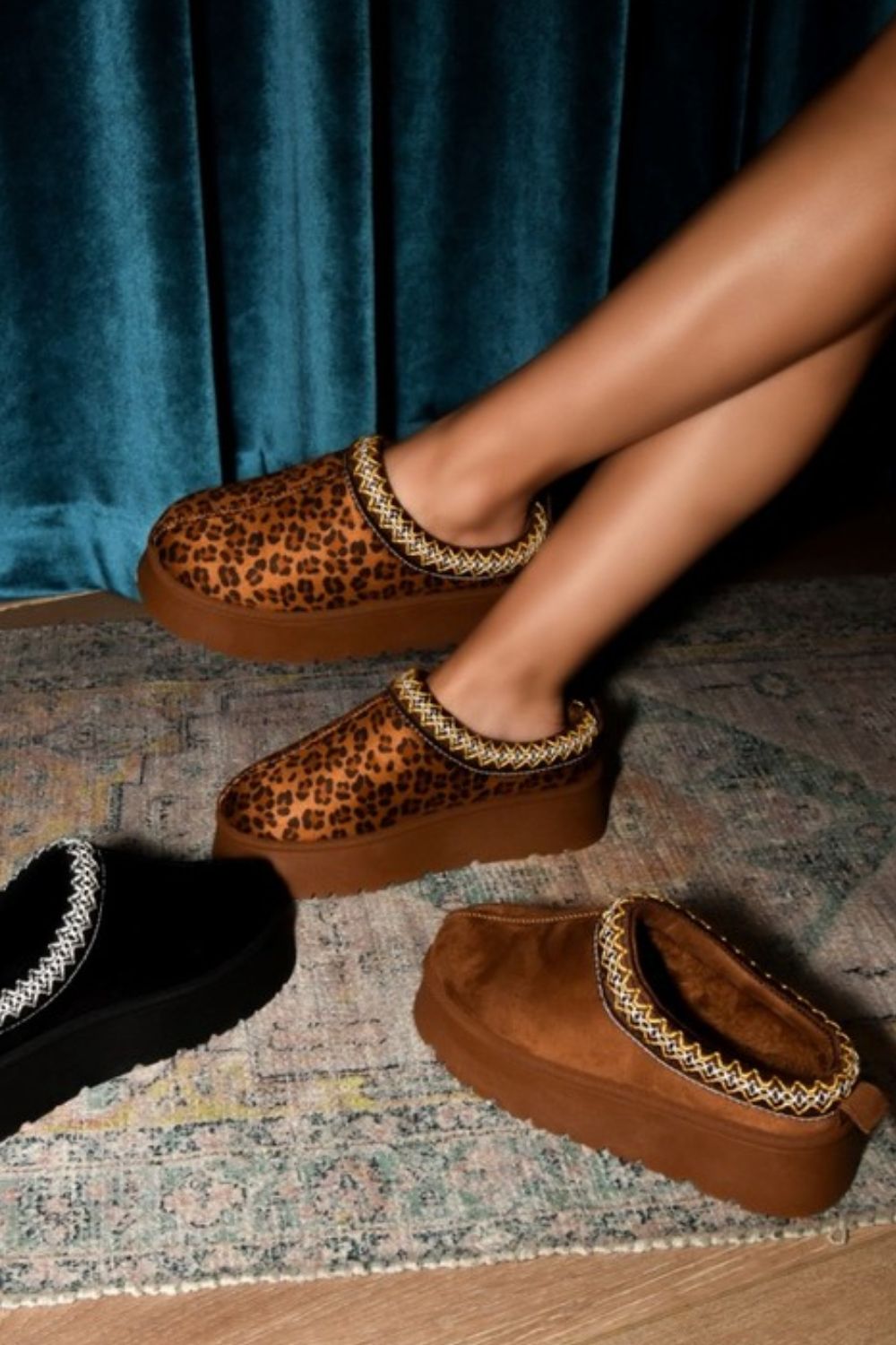 WILD DIVA Embroidered Trim Round Toe Platform Boots - Laazaar