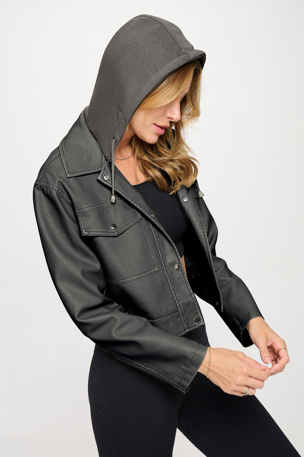Coalition LA Snap Down Cropped Hooded Jacket - Laazaar