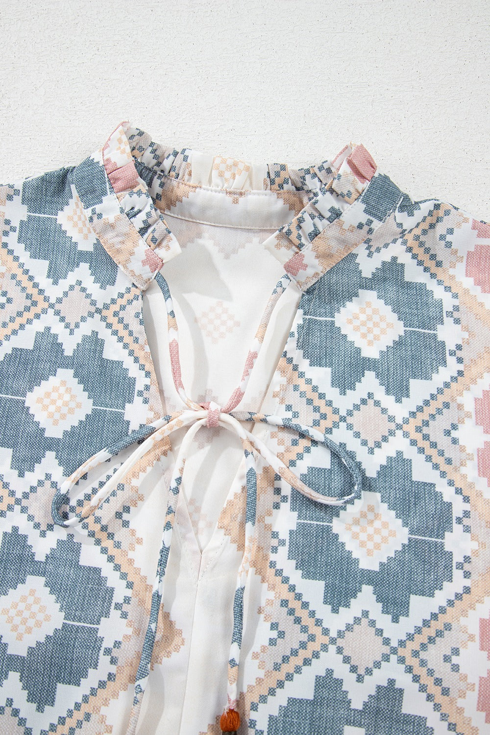 Tassel Tie Neck Balloon Sleeve Blouse - Laazaar