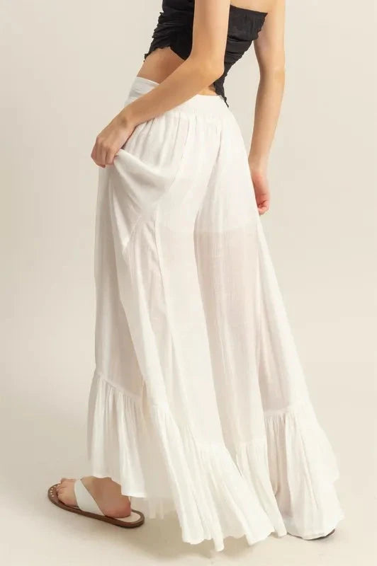 HYFVE High-Waist Ruffle Flared Wide Leg Pants