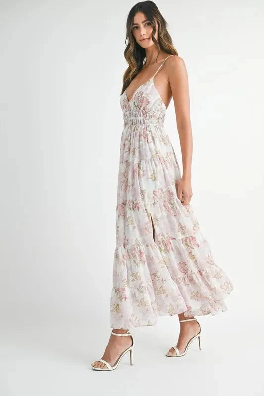 MABLE Floral Print Tiered Cami Maxi Dress