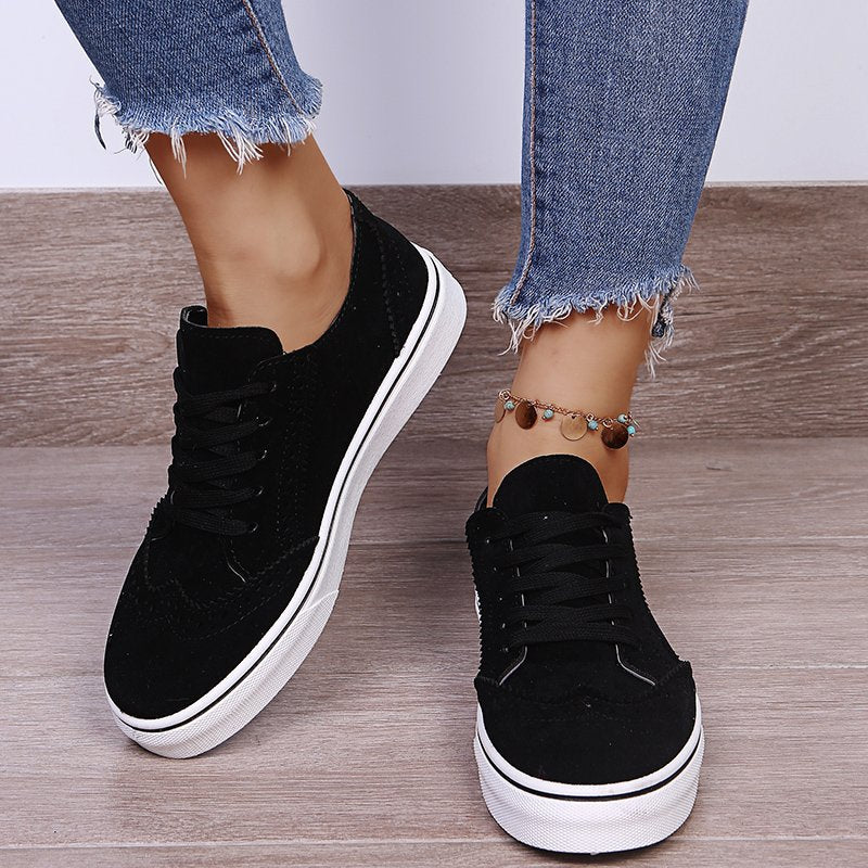 Lace-Up Suedette Flat Sneakers - Laazaar