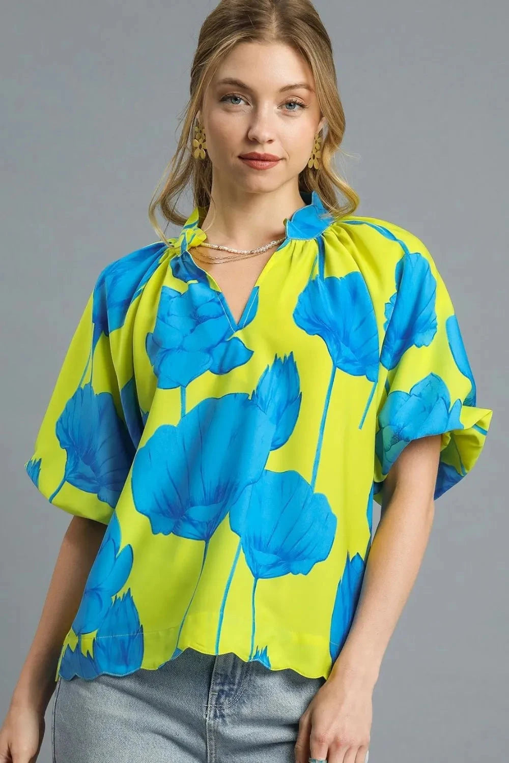 Umgee Floral Print Relaxed Fit Summer Blouse