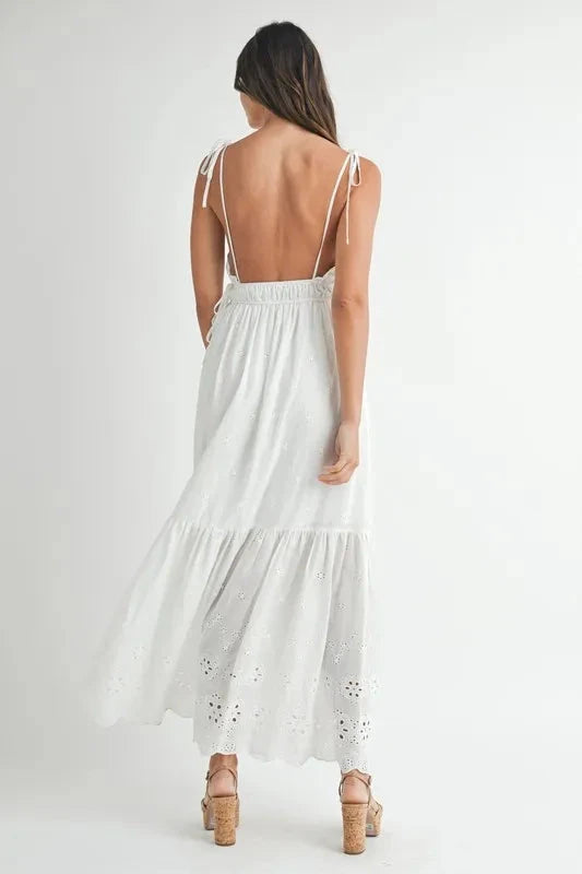 MABLE Eyelet Lace Maxi Dress with Side Strap Details