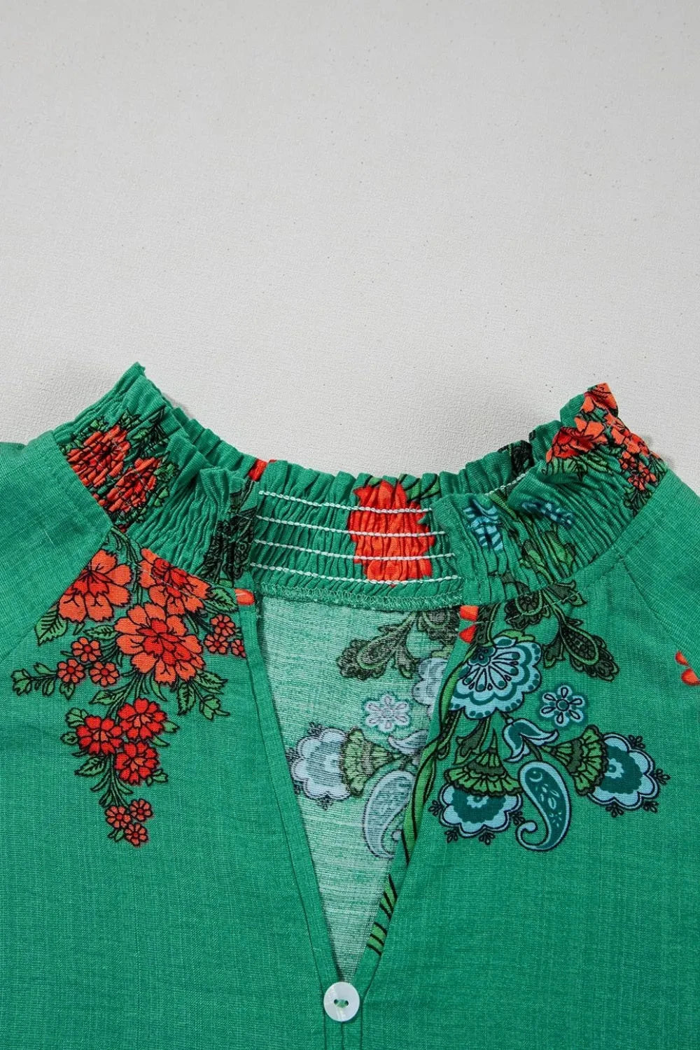 Floral Print Notched Short Sleeve Blouse