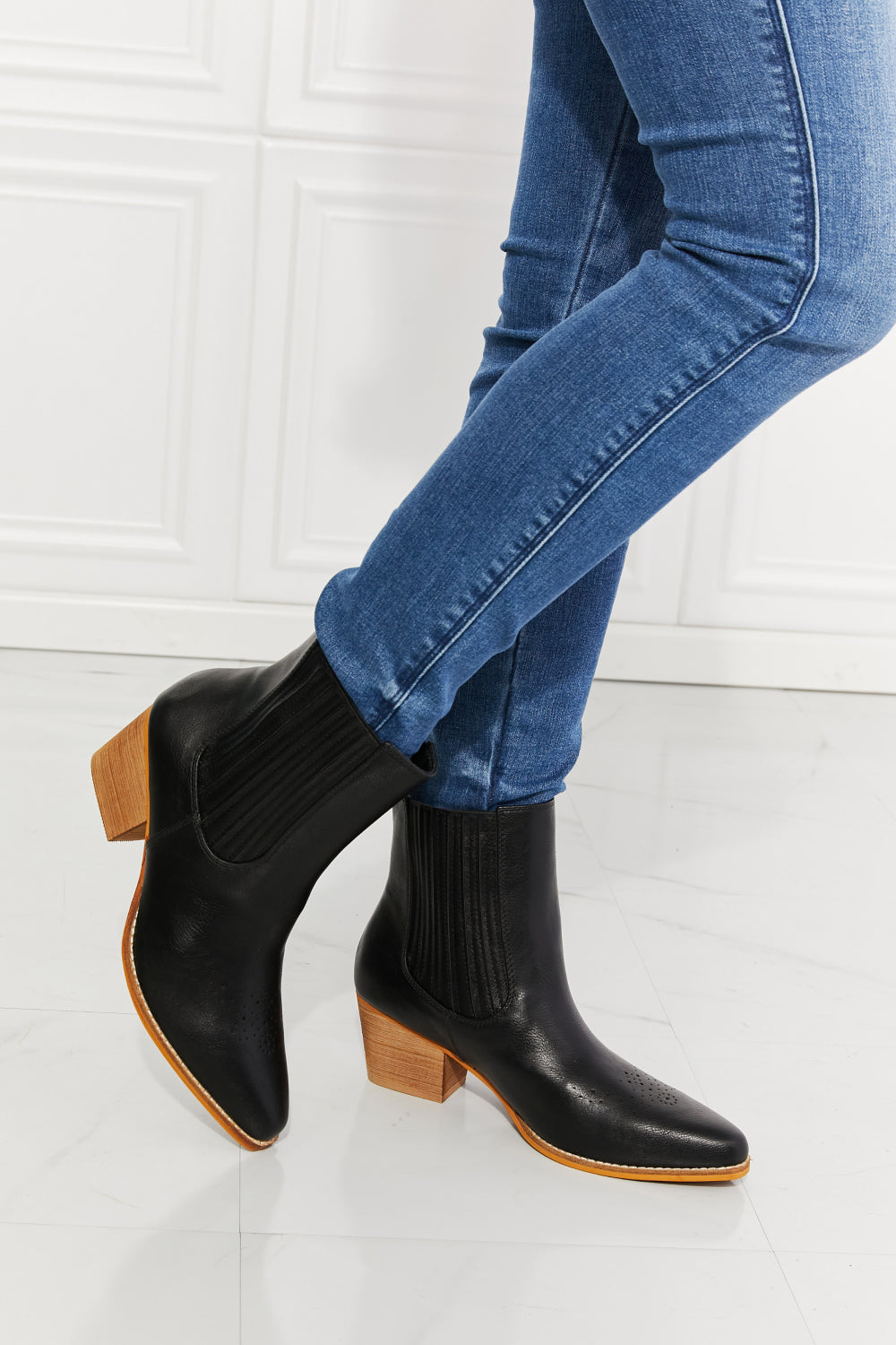MMShoes Love the Journey Stacked Heel Chelsea Boot in Black - Laazaar