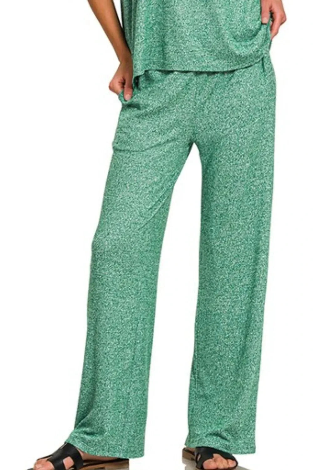 Zenana Soft Melange Short Sleeve Tee & Long Pants Set