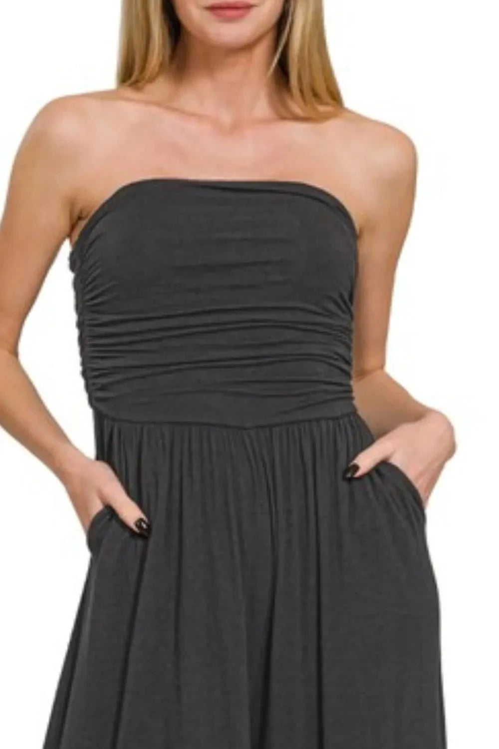 Zenana Double Layered Strapless Tube Top Jumpsuit