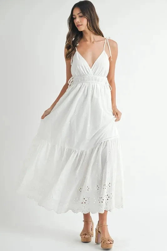 MABLE Eyelet Lace Maxi Dress with Side Strap Details