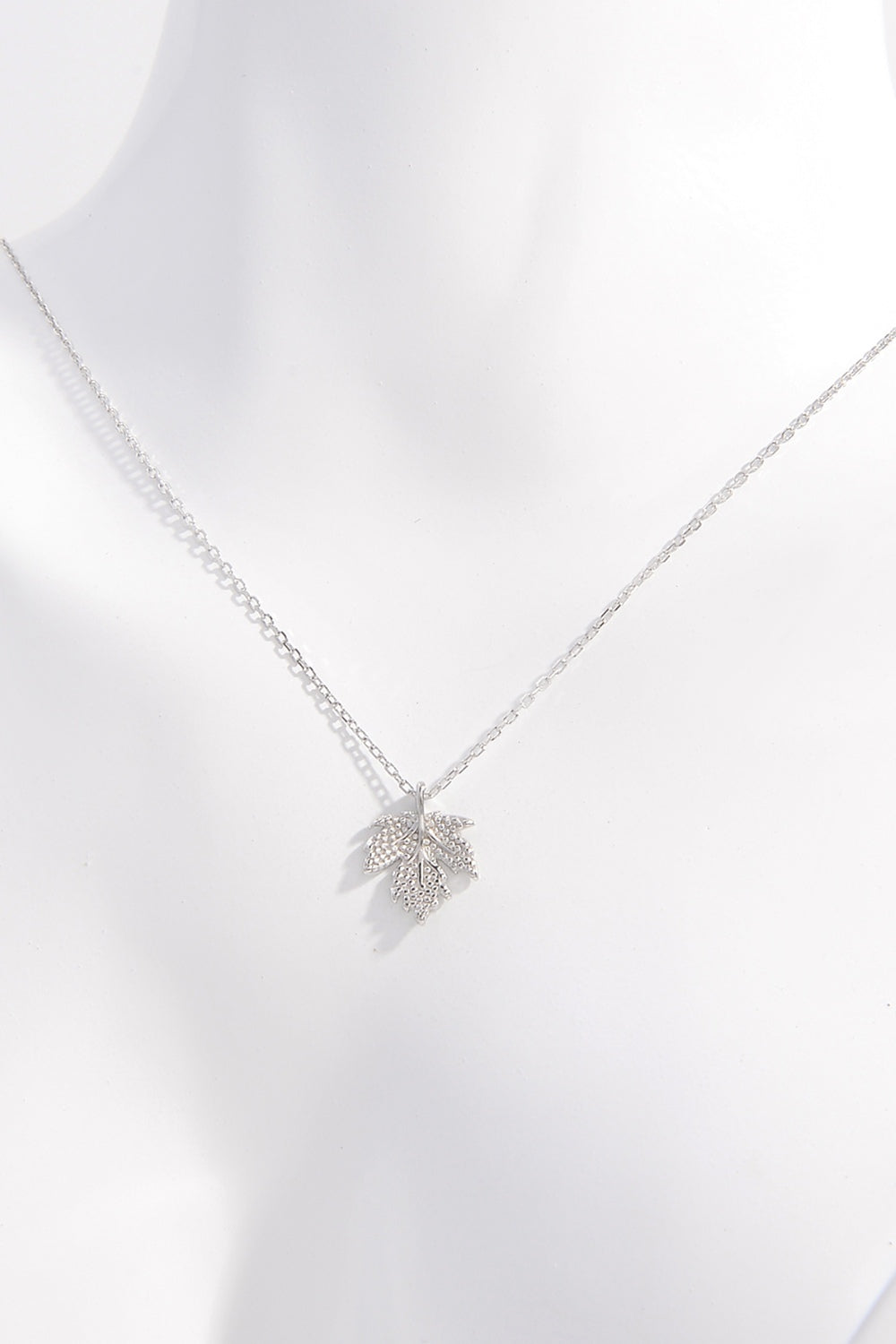 925 Sterling Silver Zircon Maple Leaf Necklace - Laazaar
