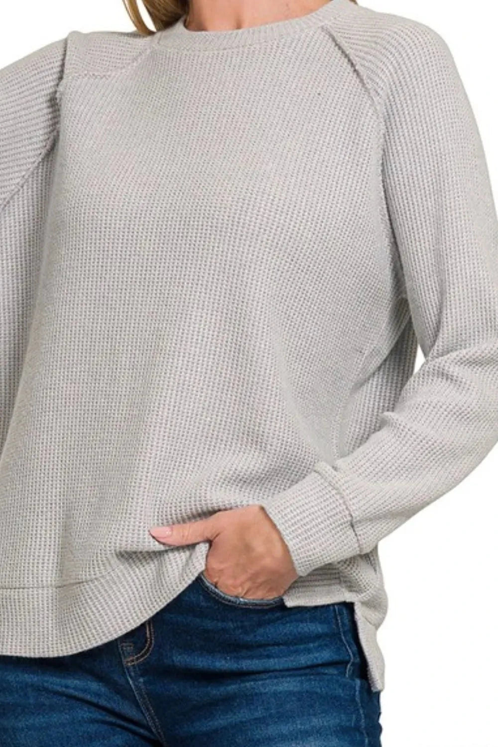 Zenana Round Neck Raglan Long Sleeve Sweater