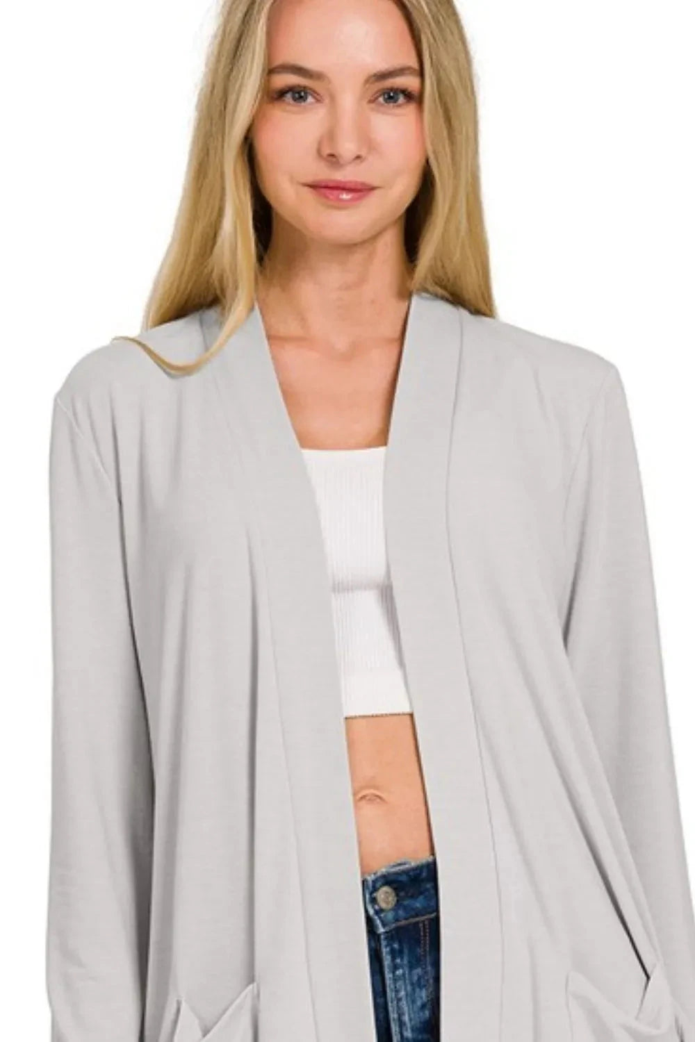 Zenana Slouchy Lightweight Open Front Pocket Cardigan
