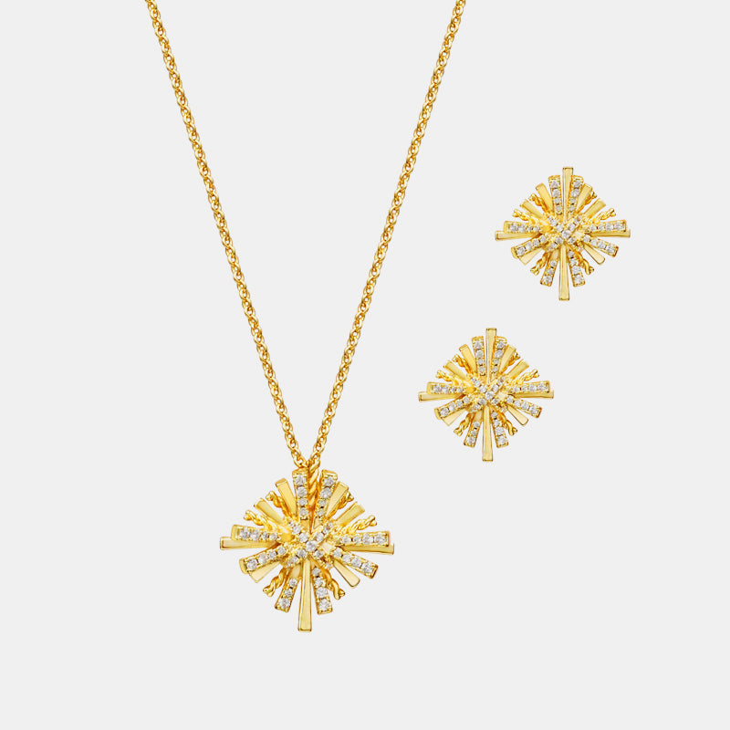 Starburst Gold-Plated Earrings and Necklace Set - Laazaar