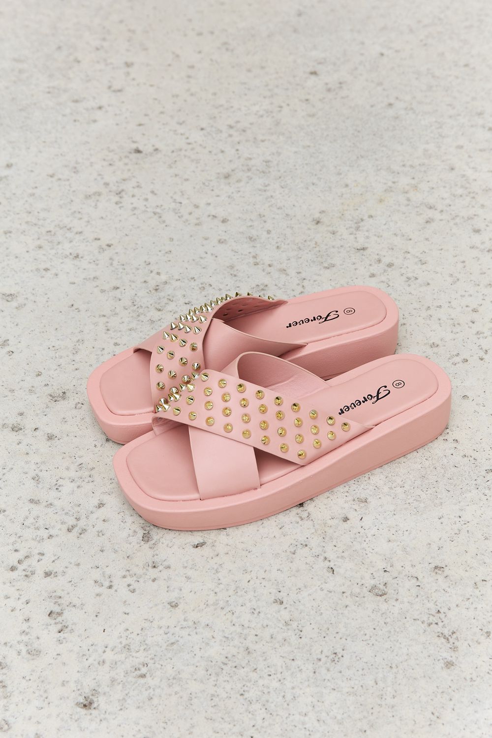 Forever Link Studded Cross Strap Sandals in Blush - Laazaar