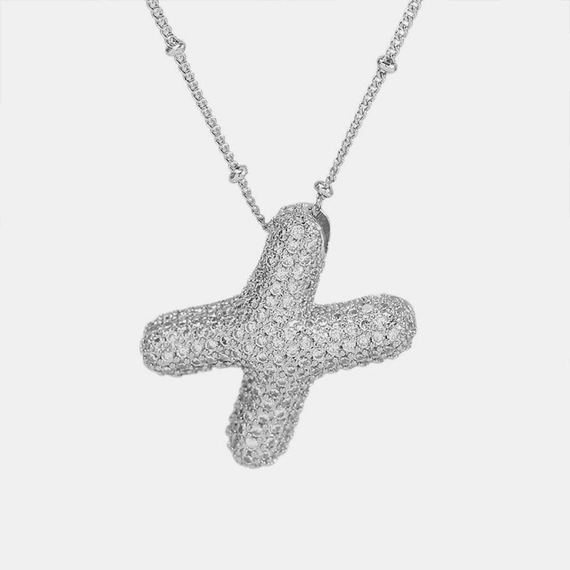 Copper Inlaid Zircon Letter Pendant Necklace - Laazaar