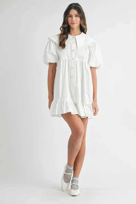 MABLE Ruffled Hem Peter Pan Collar Button Down Mini Dress