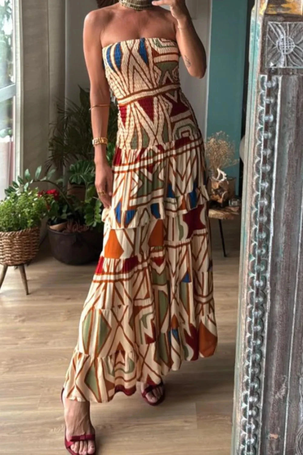 Smocked Printed Tube Dress