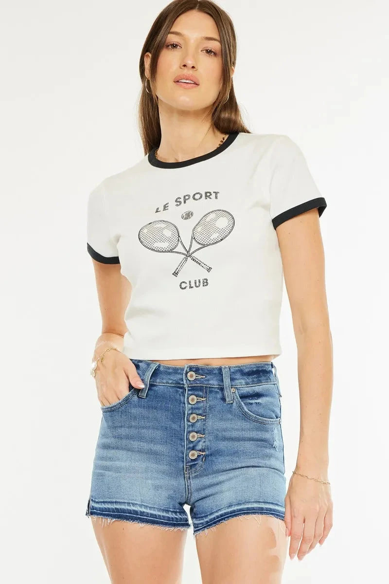 Kancan High Rise Release Hem Denim Shorts