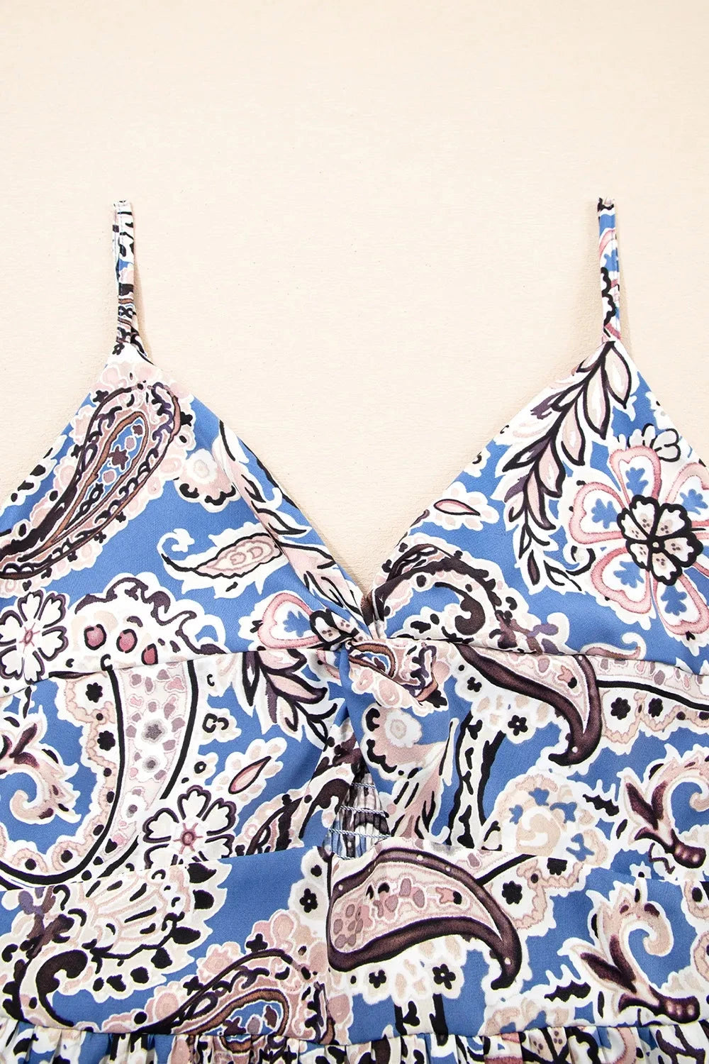 Paisley Print Twist Detail Smocked Back Spaghetti Straps Dress