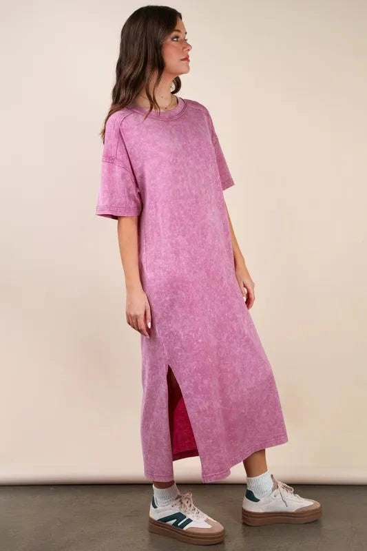 VERY J Plus Size Mineral Washed Casual Comfy Midi Dress