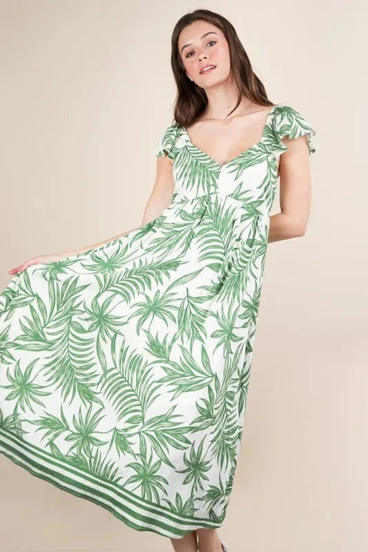 VERY J Tropical Printed Midi Summer Boho Dress