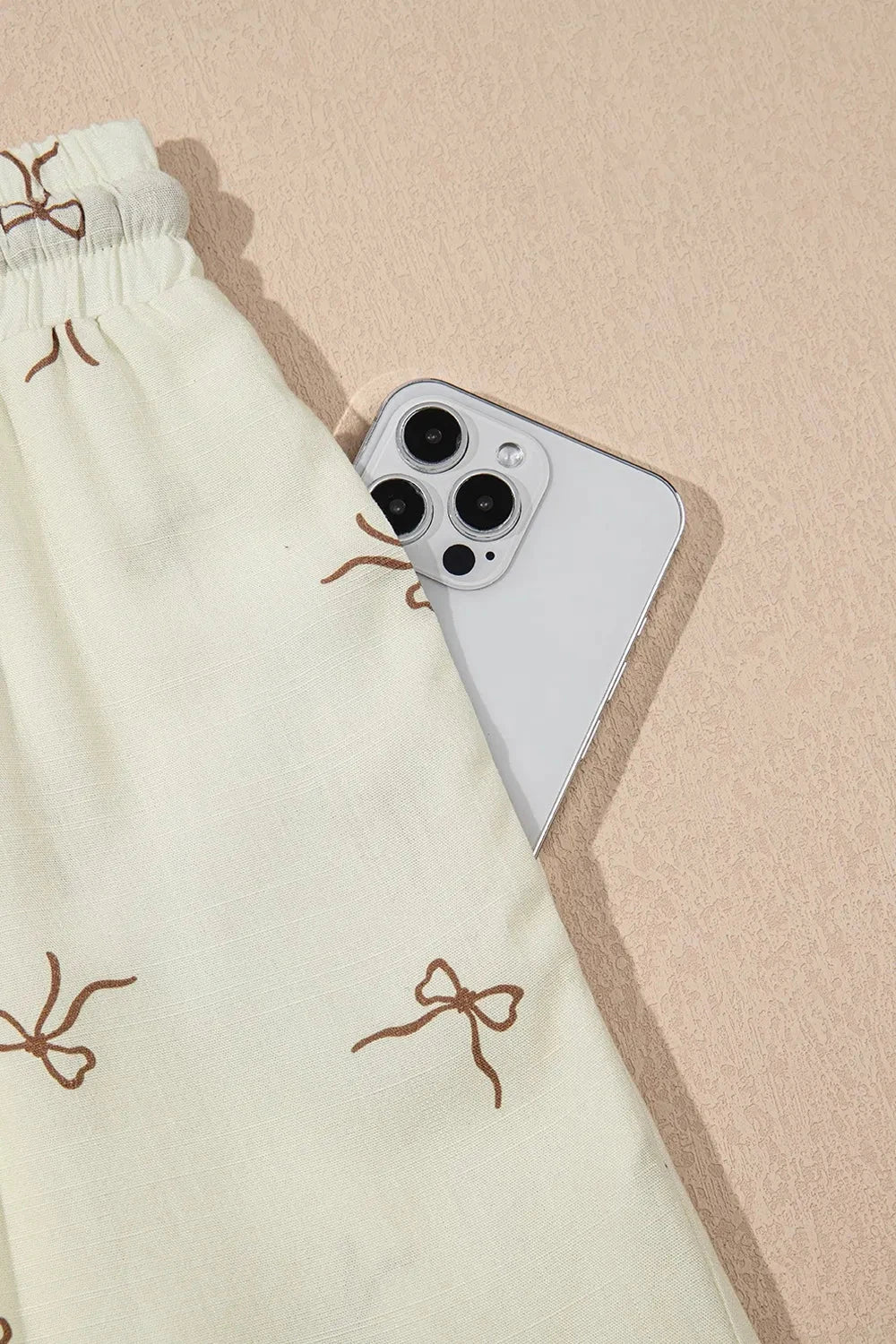 Bow Print Lace Drawstring Casual Shorts