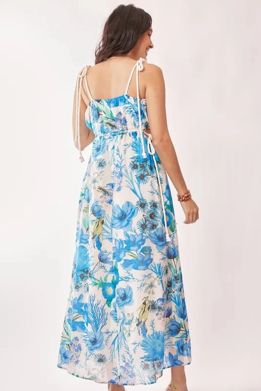 Davi & Dani Tropical Boho Printed Detail Cut Out Maxi Dress