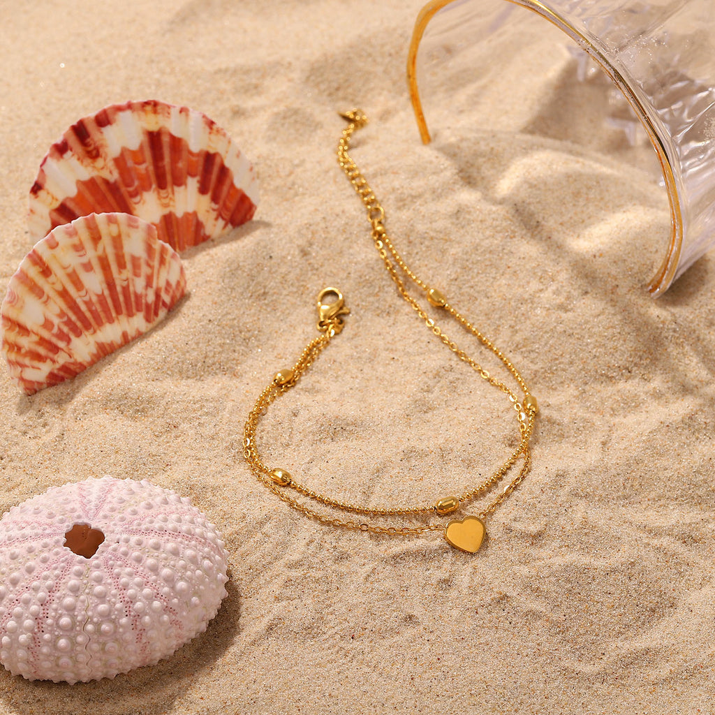 Heart Shape Double-Layered Anklet - Laazaar