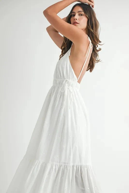 MABLE Eyelet Lace Maxi Dress with Side Strap Details